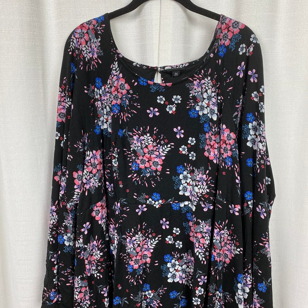 Torrid Black&Pink Floral Challis Mini Dress Sz.24W - Picture 5 of 14